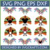 Collection of 12 Mickey inspired Thanksgiving Turkey and Fiesta Feather SVG designs for Cricut and sublimation.