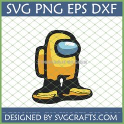Yellow Among Us Drip SVG design with melting black shoes and blue visor, perfect for Cricut and sublimation crafts