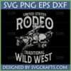 Distressed United States Rodeo SVG design with cowboy riding bucking horse and 'Traditional Wild West' text.