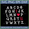 I Love You SVG full alphabet digital design with red heart and letters for Cricut and Silhouette projects