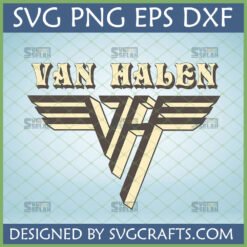 Van Halen SVG PNG EPS DXF digital design bundle featuring the classic band logo and VH wings for Cricut and sublimation crafts.