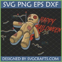 Spooky Voodoo Doll Halloween SVG with pins and 'Happy Halloween' text by SVGCrafts