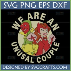 WandaVision Unusual Couple SVG featuring Scarlet Witch and Vision in retro cartoon style