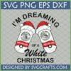 Funny White Claw Christmas SVG design with two seltzer cans wearing Santa hats and 'I'M DREAMING OF A HO HO HO White CHRISTMAS' text.