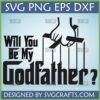 Will You Be My Godfather SVG digital design featuring a hand with puppet strings, inspired by The Godfather movie poster, for Cricut and Silhouette projects.