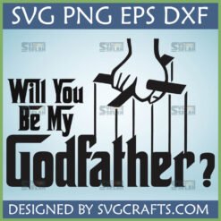 Will You Be My Godfather SVG digital design featuring a hand with puppet strings, inspired by The Godfather movie poster, for Cricut and Silhouette projects.
