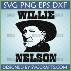Willie Nelson SVG silhouette with cowboy hat and name in bold letters for Cricut and sublimation crafts