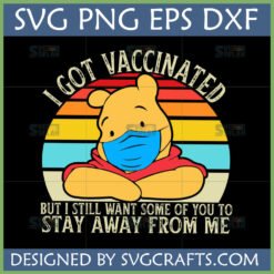 Winnie the Pooh Vaccinated Stay Away From Me SVG with mask and retro sunset