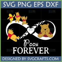 Winnie the Pooh Forever SVG with infinity heart and multiple Pooh characters for Cricut and sublimation crafts.
