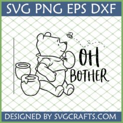 Classic outline Winnie the Pooh 'Oh Bother' SVG with honey pots and bee for crafting