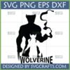 Wolverine SVG PNG DXF EPS digital design for Cricut and sublimation, featuring a black silhouette of Wolverine with claws and a smaller white stylized Wolverine figure.