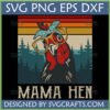 Retro Mama Hen SVG for Cricut with yellow glasses and bandana against a sunset background, designed by SVGCrafts.