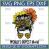 World's Dopest Mom SVG design with messy bun, sunflower bandana, sunflower sunglasses, and cannabis leaf detail for Cricut.