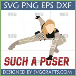 Funny Superhero Pose SVG with 'Such a Poser' text, featuring a minimalist Black Widow-inspired character in an action pose.