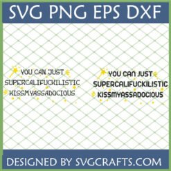 Supercalifuckilistic Kissmyassadocious SVG design with magic wand and stars for funny T-shirts